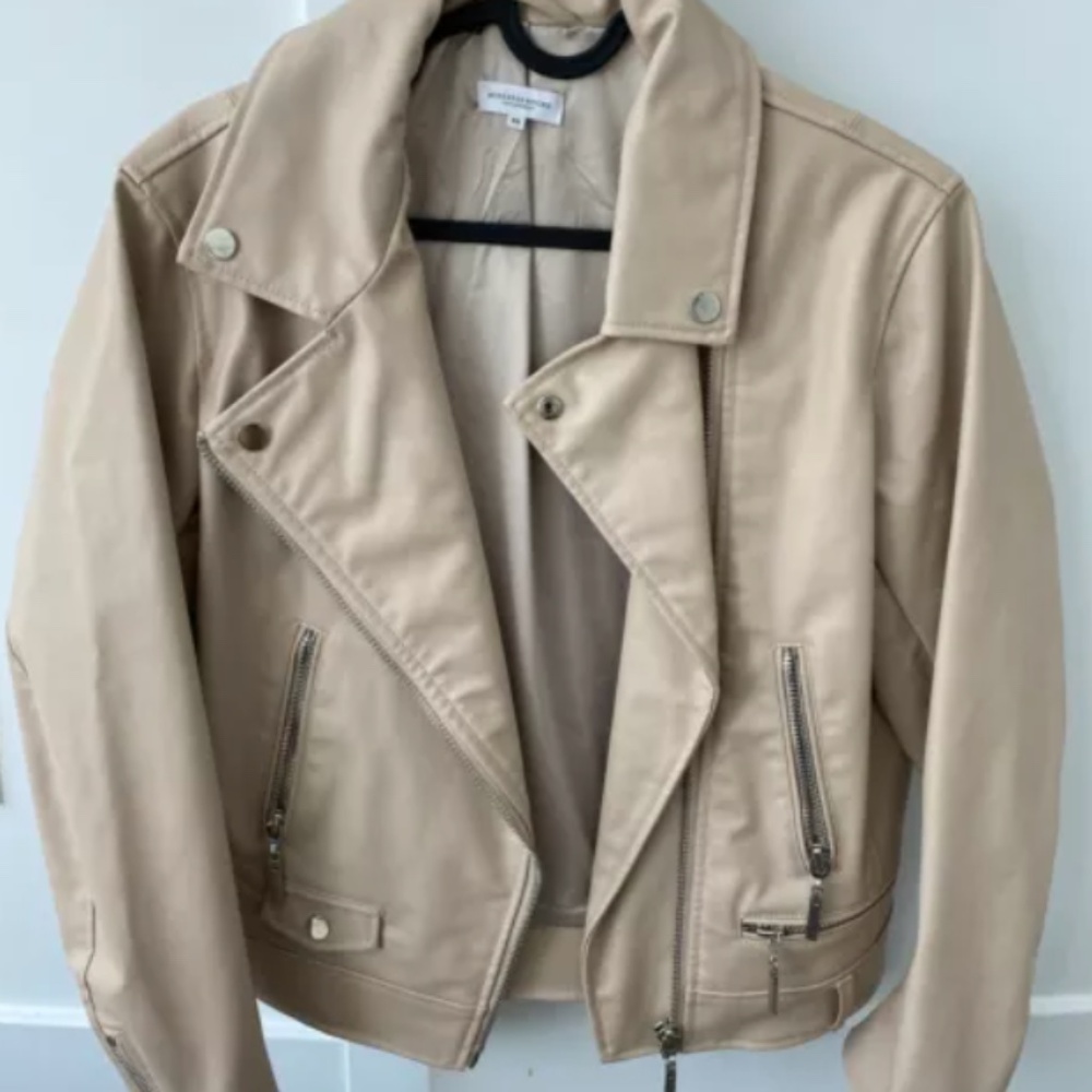 Mistress Rocks Vegan Leather Jacket Beige - Xs